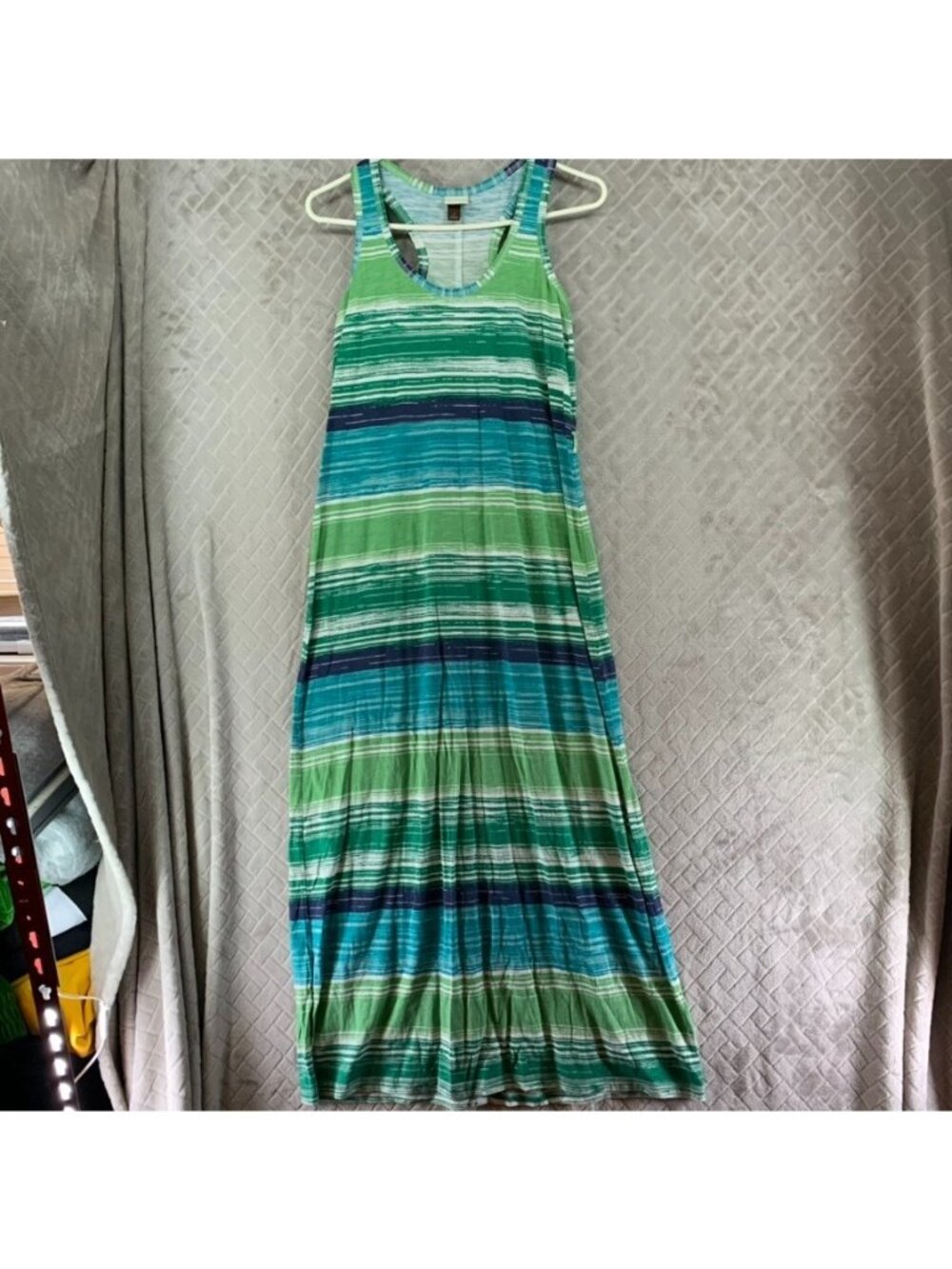 Sonoma Dress Womens Small Green Blue Striped Long Maxi Sleeveless Modal Blend